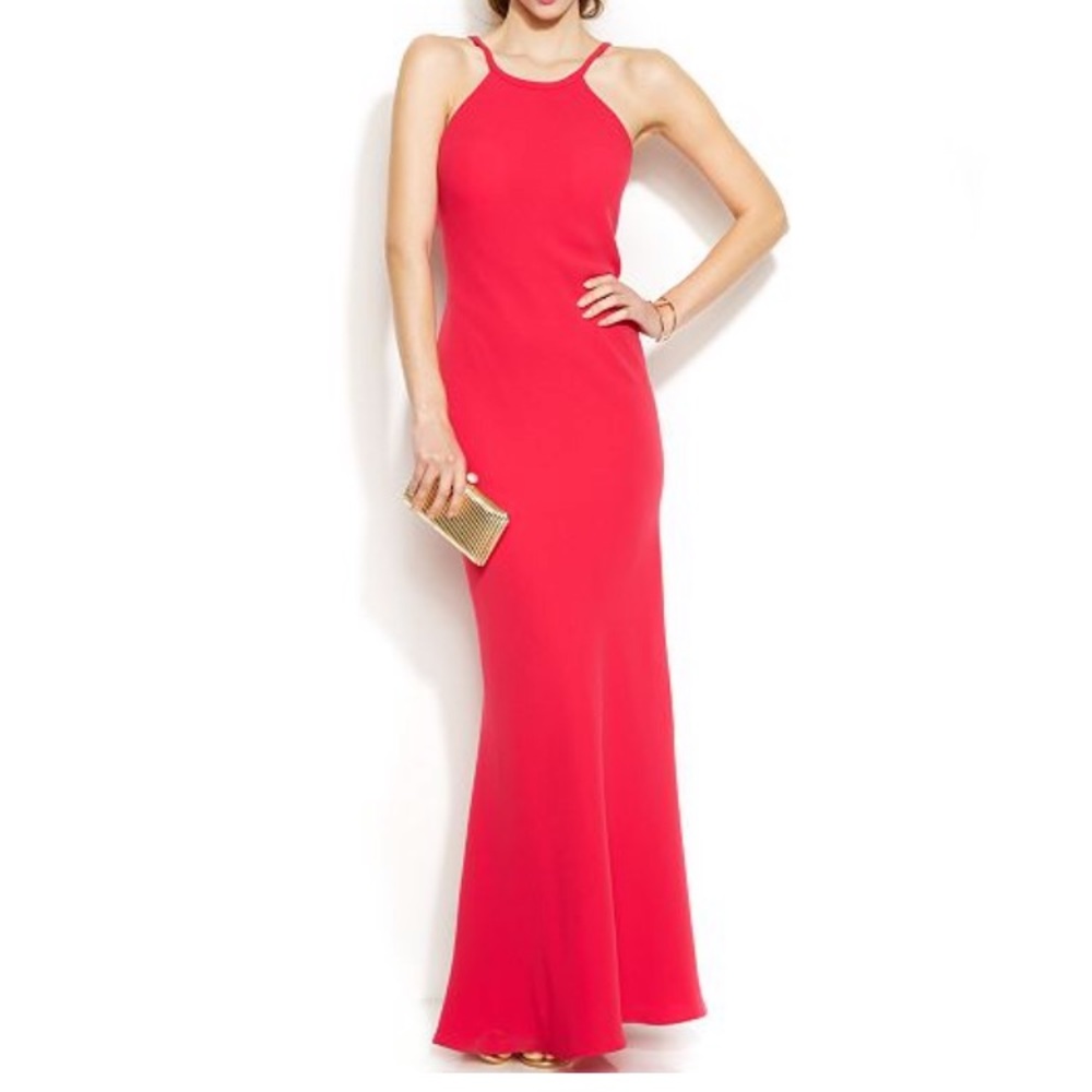Calvin Klein Open-Back Halter Gown